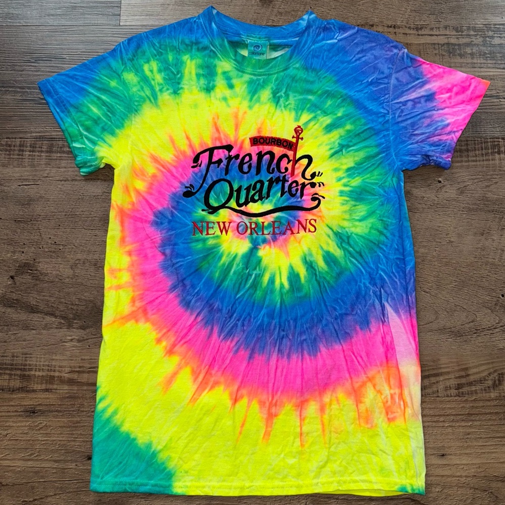 French Quarter S Cotton T-shirt Tie Dye Rainbow Colorful New Orleans Small